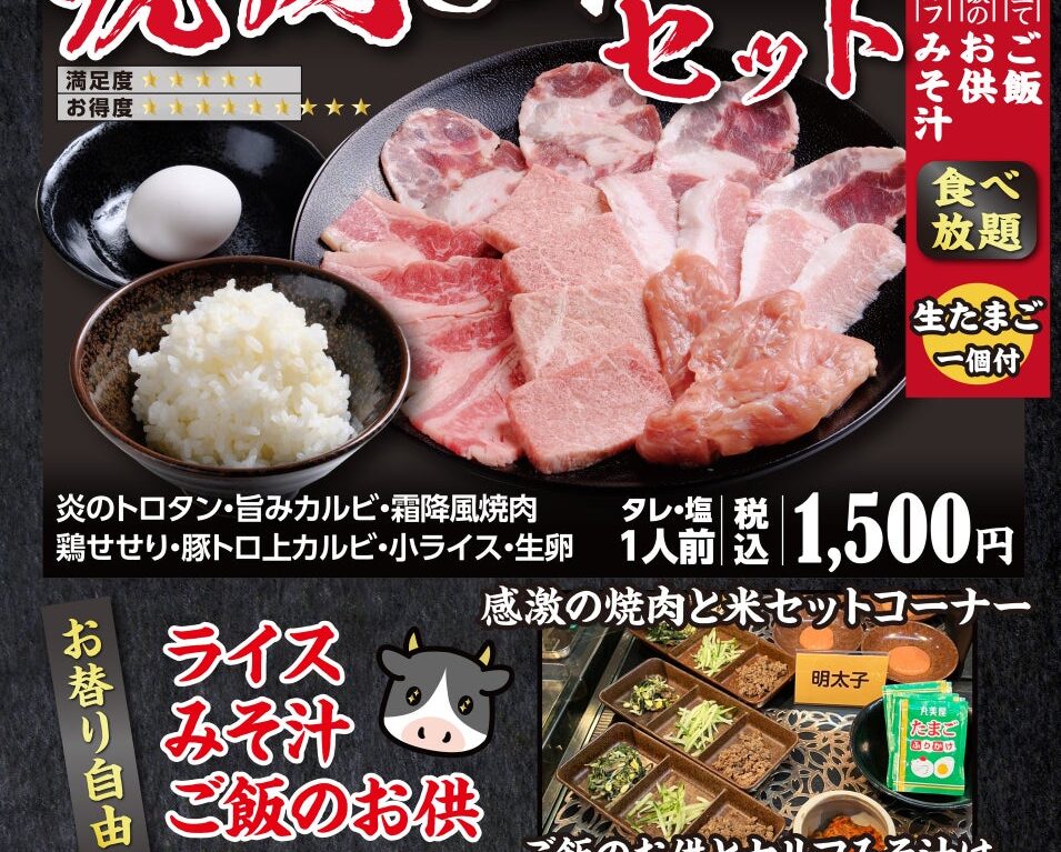 あみやき亭の感激の焼肉と米セットのチラシ